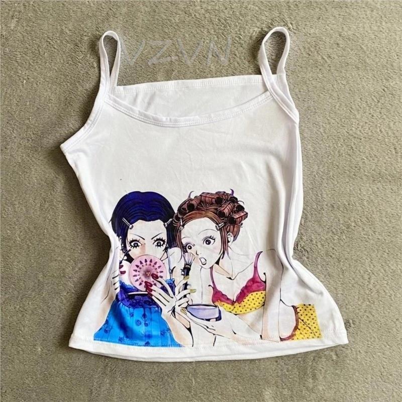 Vintage Crop Y avec bretelles pour femmes, vêtements Harajuku, débardeurs féminins, haut camisole, v