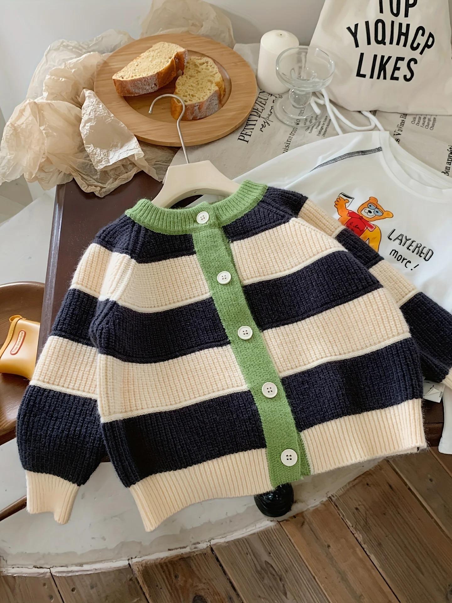 Nouveau Cardigan pull pour enfants, rayé printemps et automne, élégant et à la mode, Style automne b