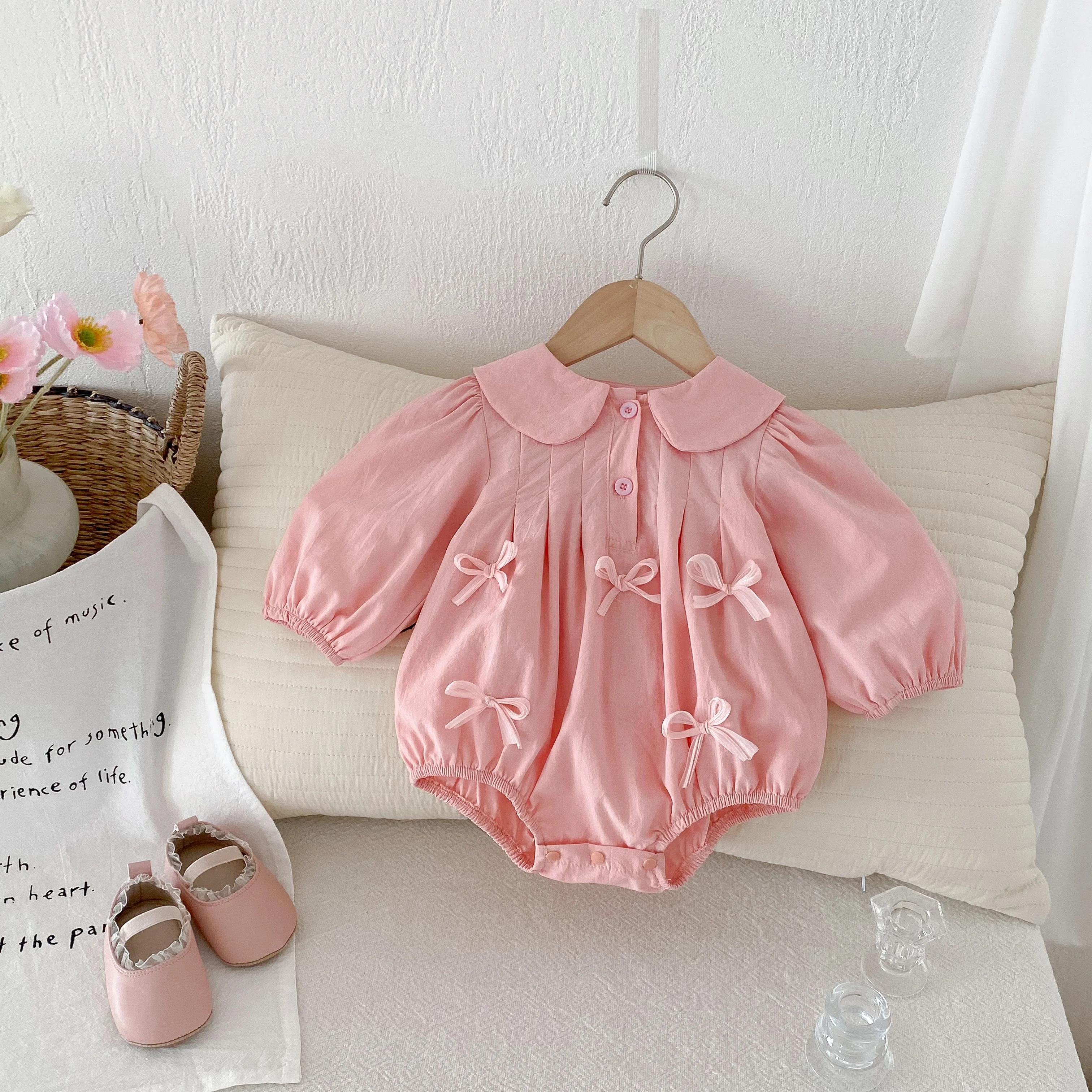 Combinaison d'escalade triangulaire à manches longues pour bébé fille, avec nœud mignon, combinaison