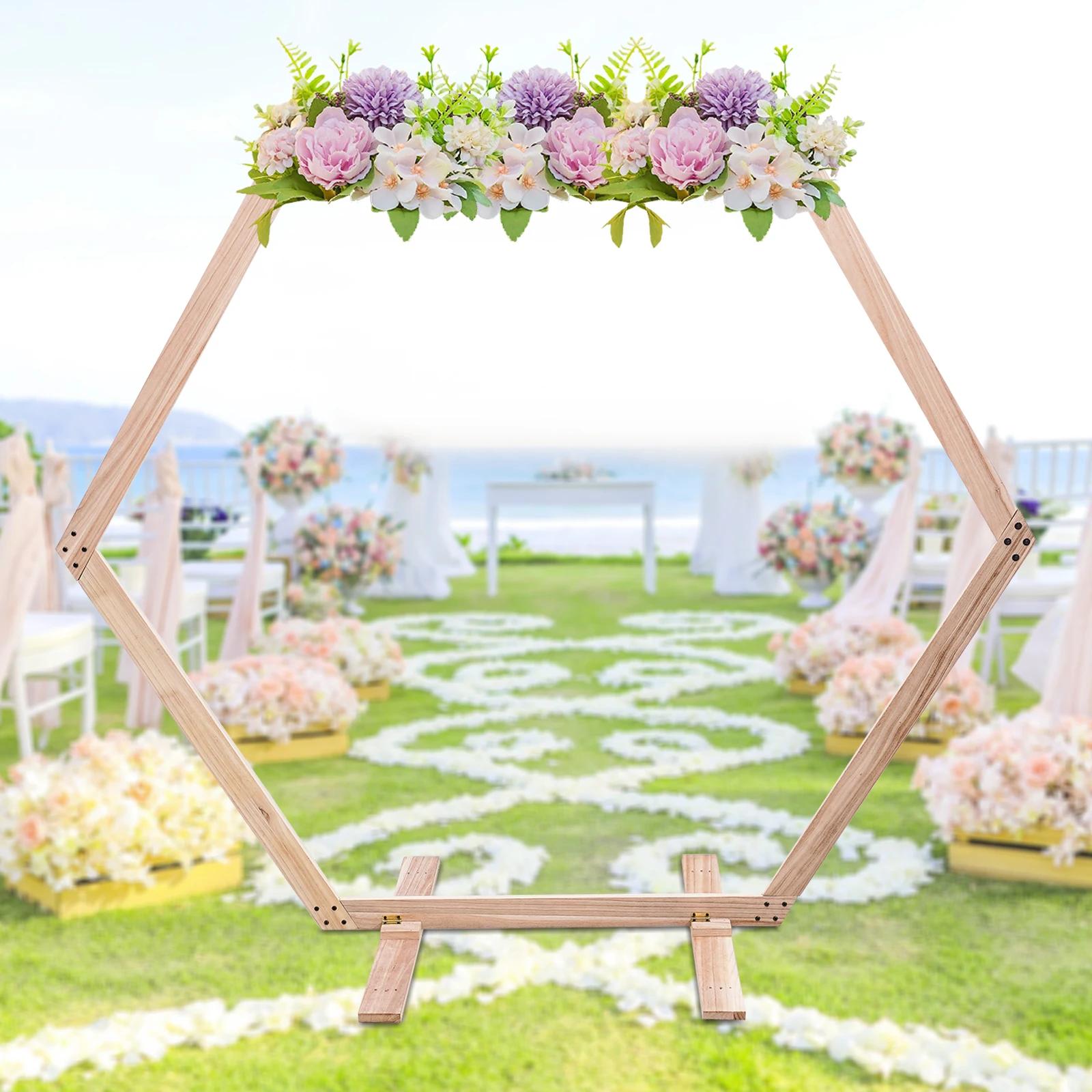 Décor d'arc de mariage en bois hexagonal, support de toile de fond, cadre en bois, 7.1 pieds