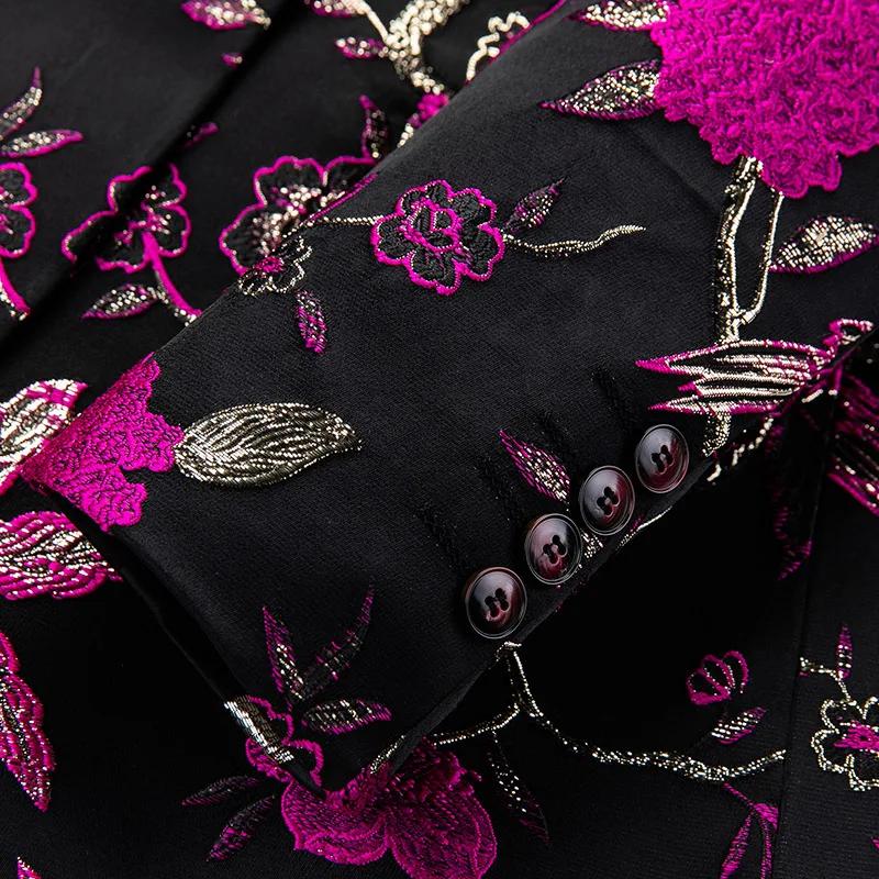 Veste Vintage Luxueuse à Imprimé Floral pour Homme, Tenue de Soirée, Club, Banquet de Mariage, Chant