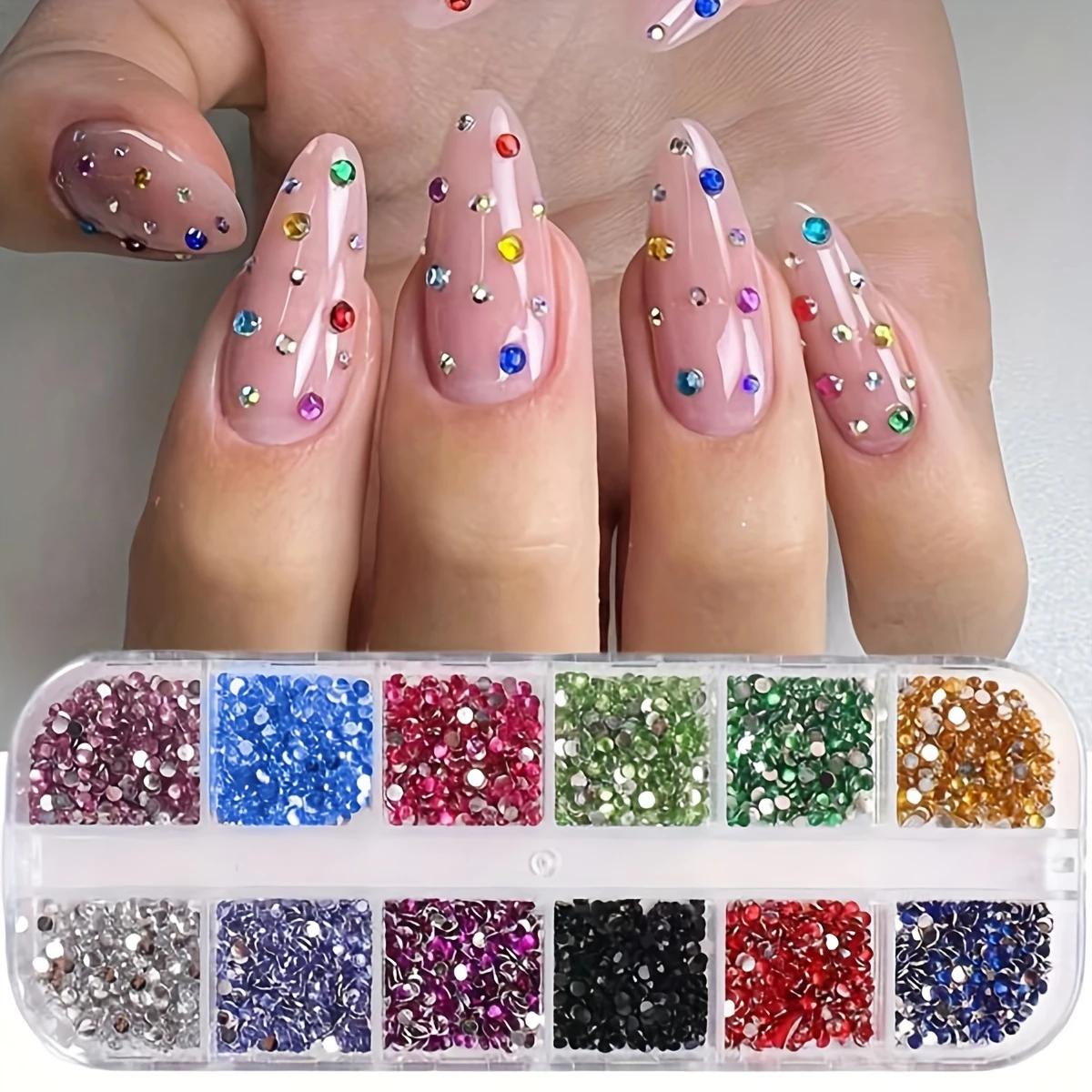 12 grilles de strass en cristal scintillant pour Nail Art, pierres précieuses à dos plat pour une dé