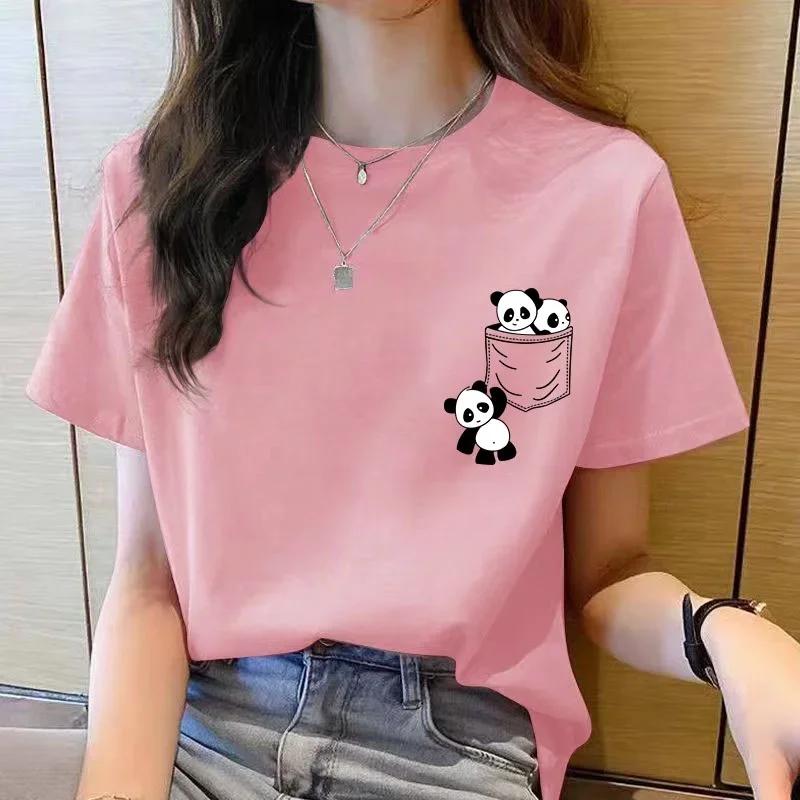 Femmes à manches courtes haut été nouvelle poche Panda dessin animé imprimé T-shirt mode coréenne ha