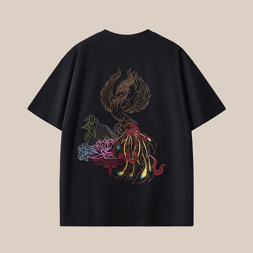 T-shirt pour hommes grande taille, 100% coton peigné, broderie, coupe ample, col rond, manches court