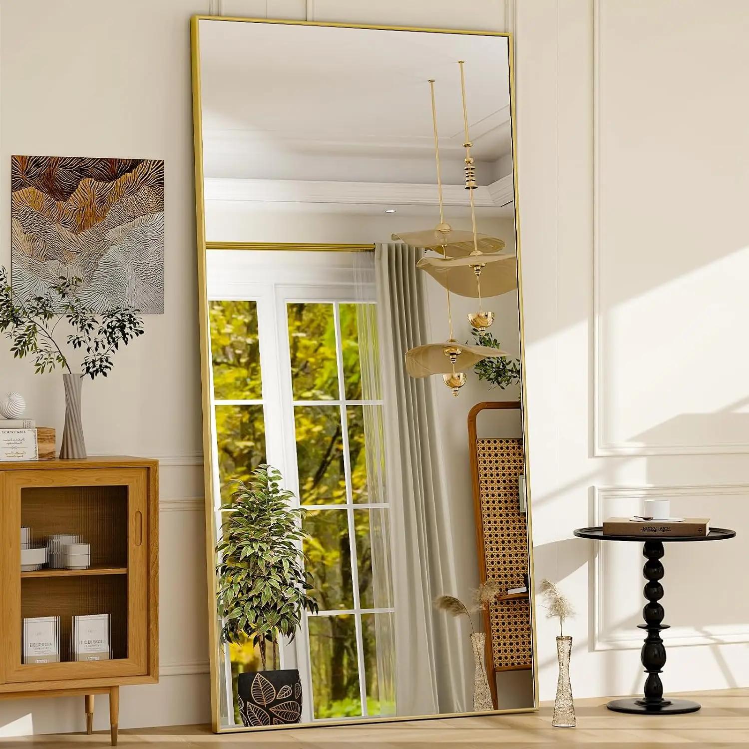 Miroir rectangulaire Extra Large suspendu ou incliné en alliage d'aluminium, cadre fin, Dressing au 