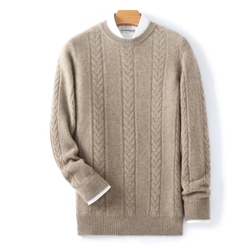 Pull en laine mérinos pour homme, col rond, épais, doux, chaud, décontracté, couleur unie, tricoté, 