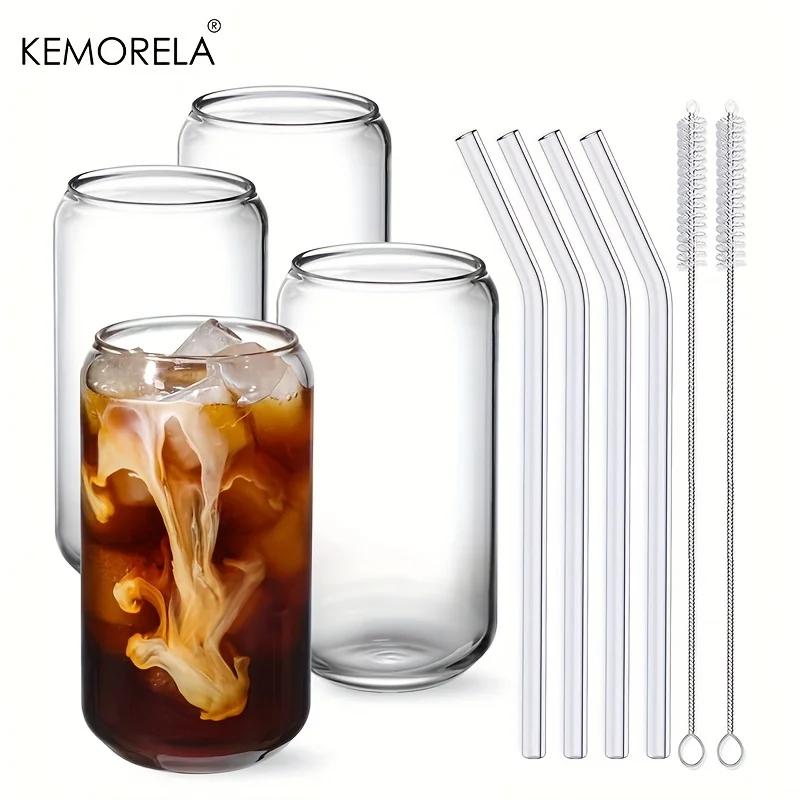 Ensemble de verres à boire en forme de canette avec paille en verre, tasse pour bière, café glacé, w