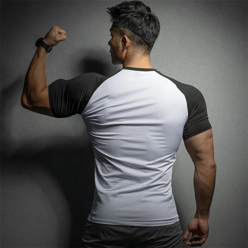 T-shirt de sport à manches courtes pour hommes, élastique, séchage rapide, couleur pure, loisirs, co