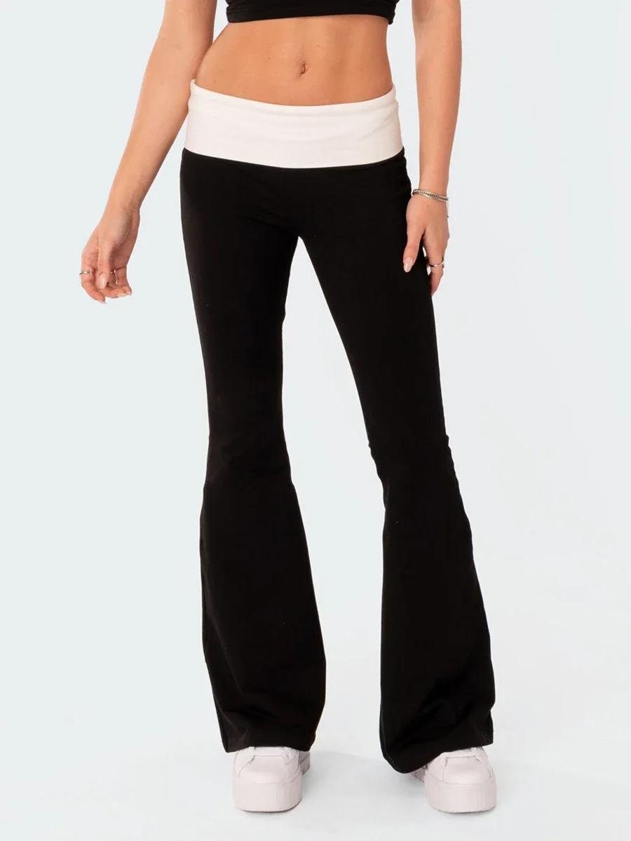 Pantalon évasé pour femmes, décontracté, couleur contrastée, créativité, taille élastique, bas de cl