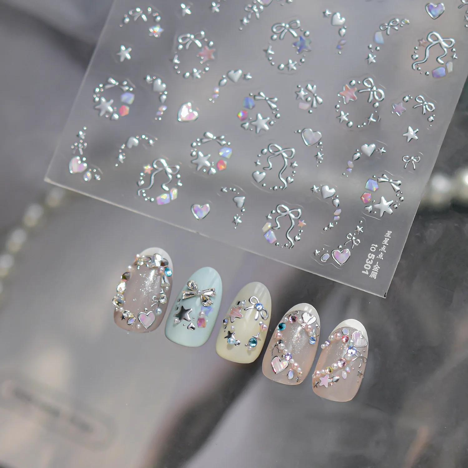 Autocollants pour ongles de rêve métallique, couleur magique scintillante, nœuds d'étoiles, guirland