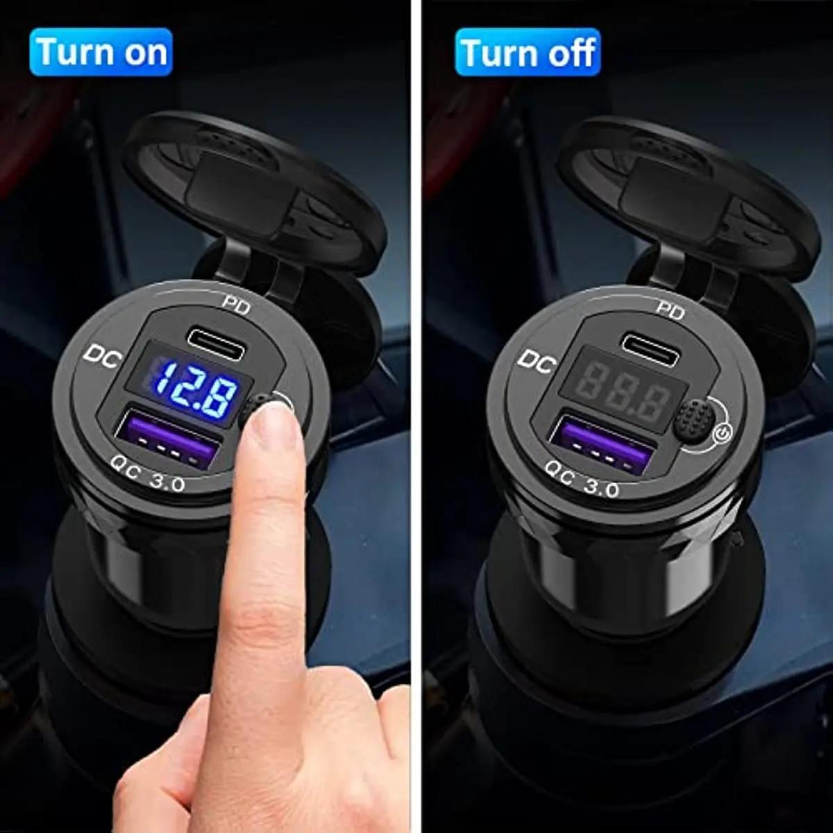 Voltmètre à Charge rapide, prise Hella Din à USB ON-Off 30W USB C PD3.0 QC3.0, étanche, Ducati Trium
