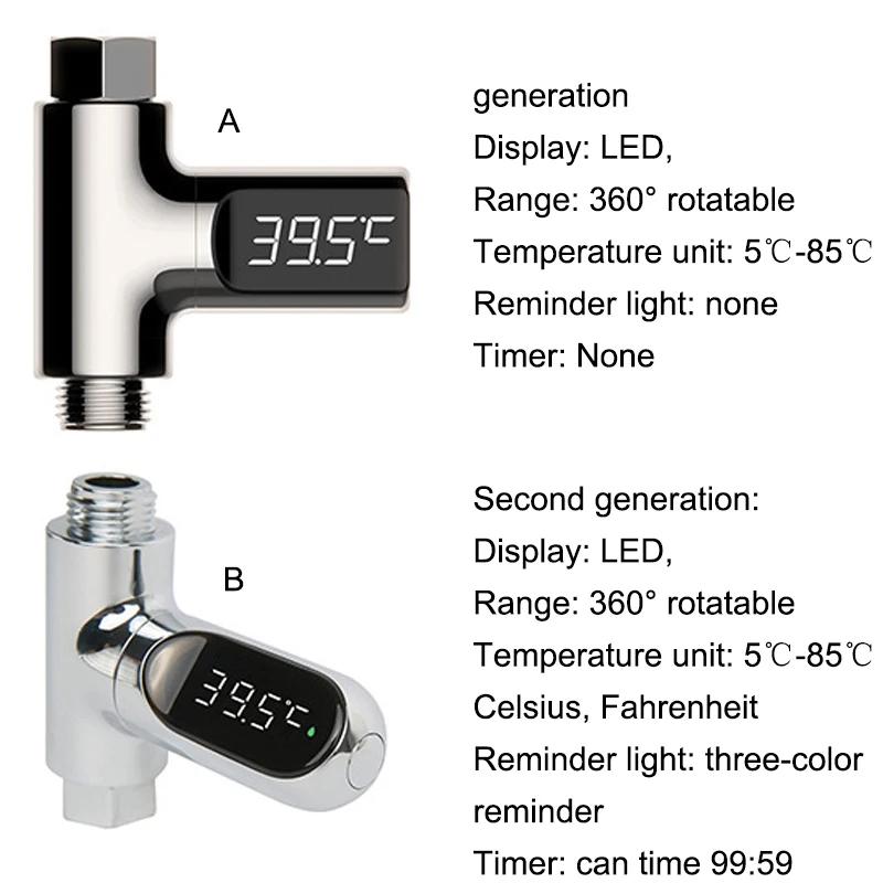 Thermomètre de douche d'eau domestique à affichage LED 5-85 ℃   Thermomètre à eau auto-alimenté à dé