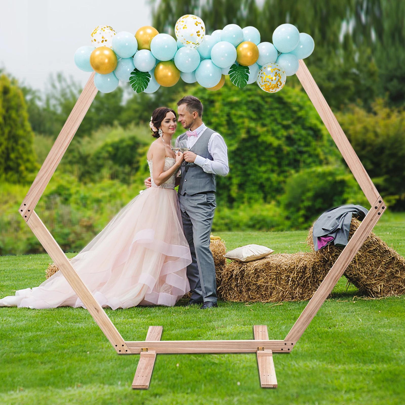 Décor d'arc de mariage en bois hexagonal, support de toile de fond, cadre en bois, 7.1 pieds