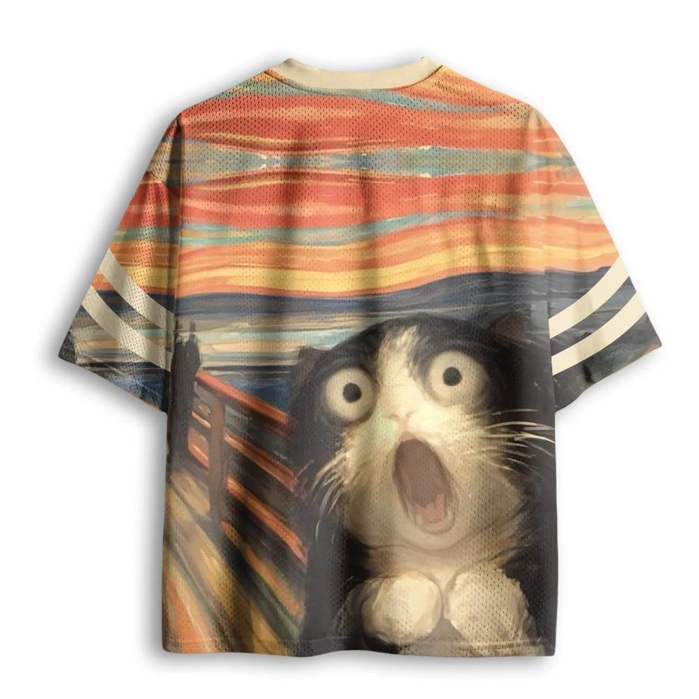 Nouveau T-shirt Sportif à Col en V Imprimé 3D pour Adultes et Enfants, Motif Chat Crieur Ciel Étoilé