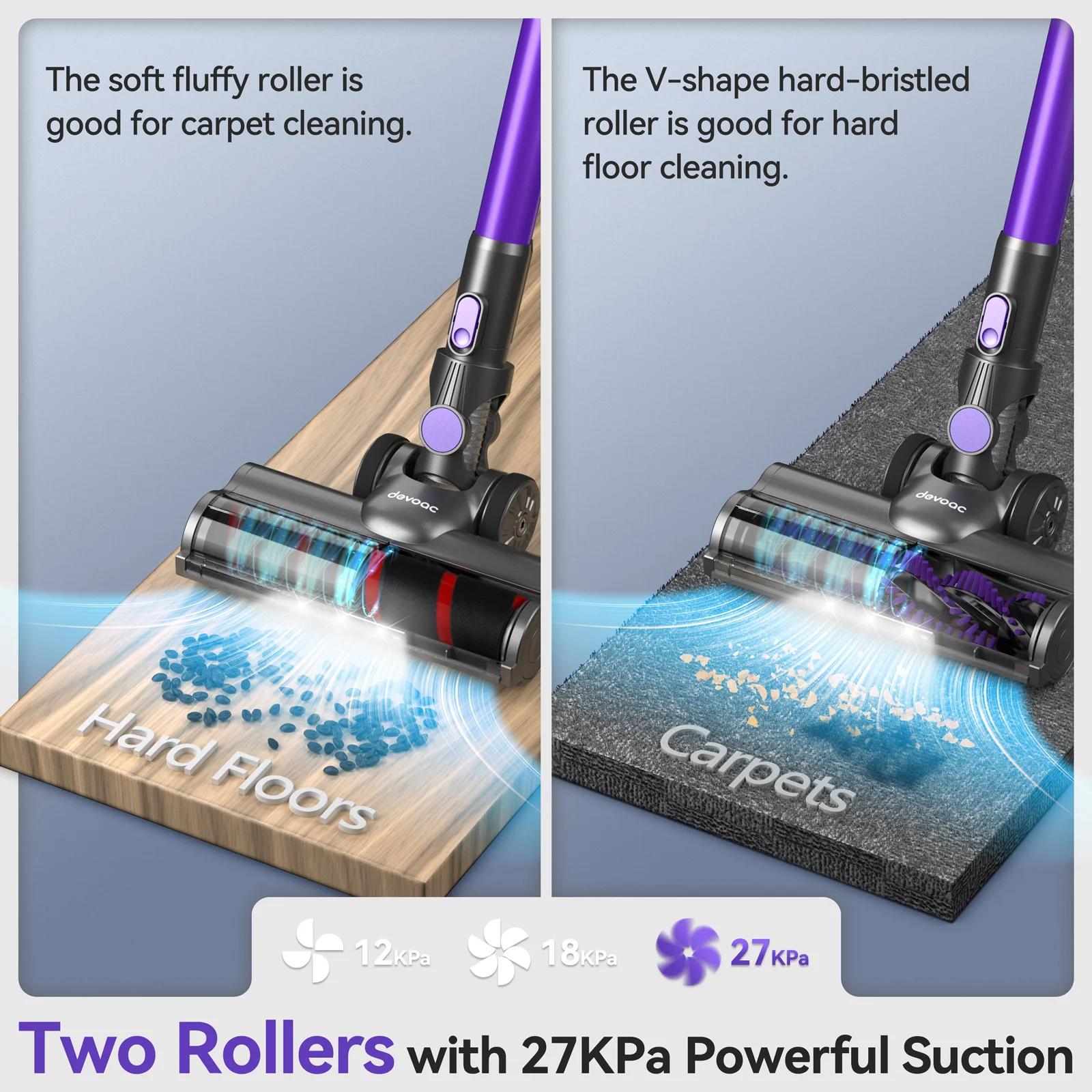DEVOAC-Aspirateur sans fil V90, aspirateur à anciers ultra-léger 6 en 1, moteur 365W, 28KPa, détermi