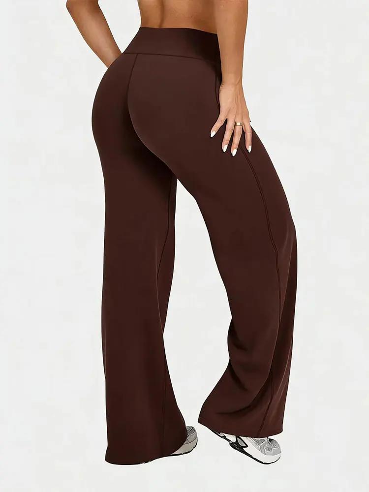 Pantalon de yoga taille haute pour femme, coupe droite, avec effet ventre plat, ourlet large, léger 