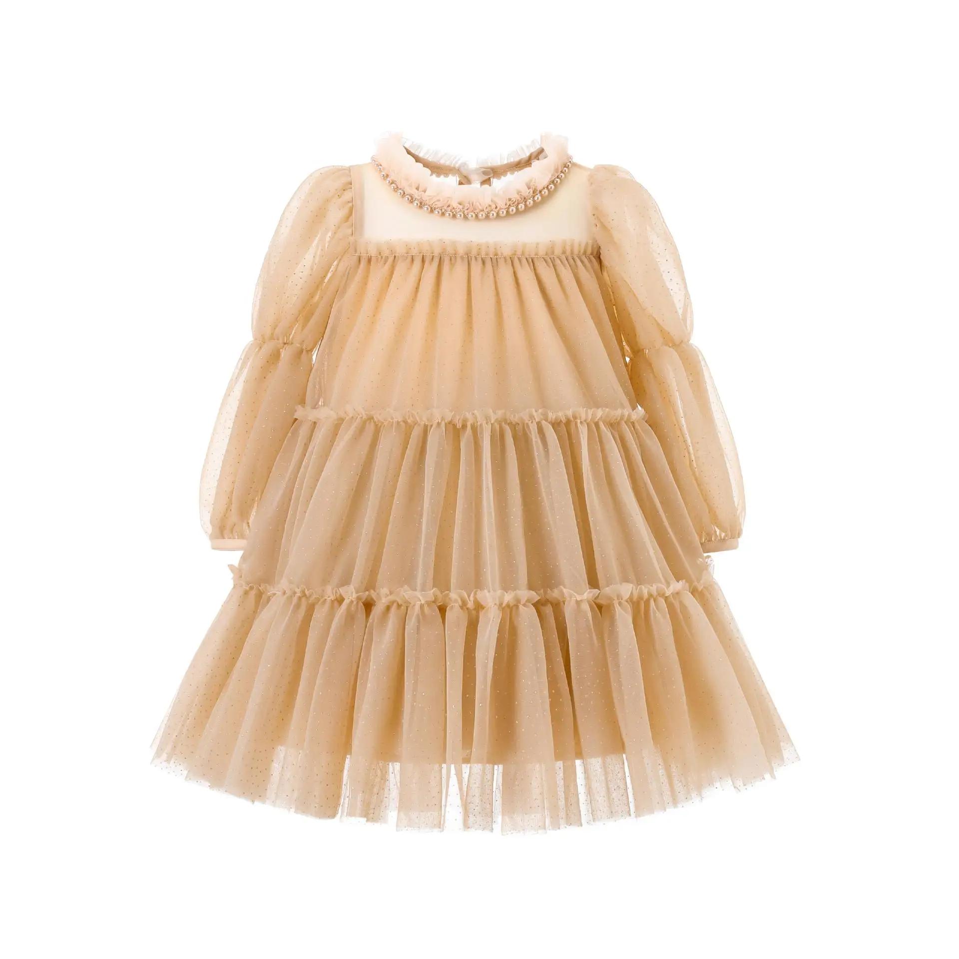 Robe de princesse pour filles de 3 4 5 6 7 ans, col rond, manches longues, robe de soirée pour bébé 