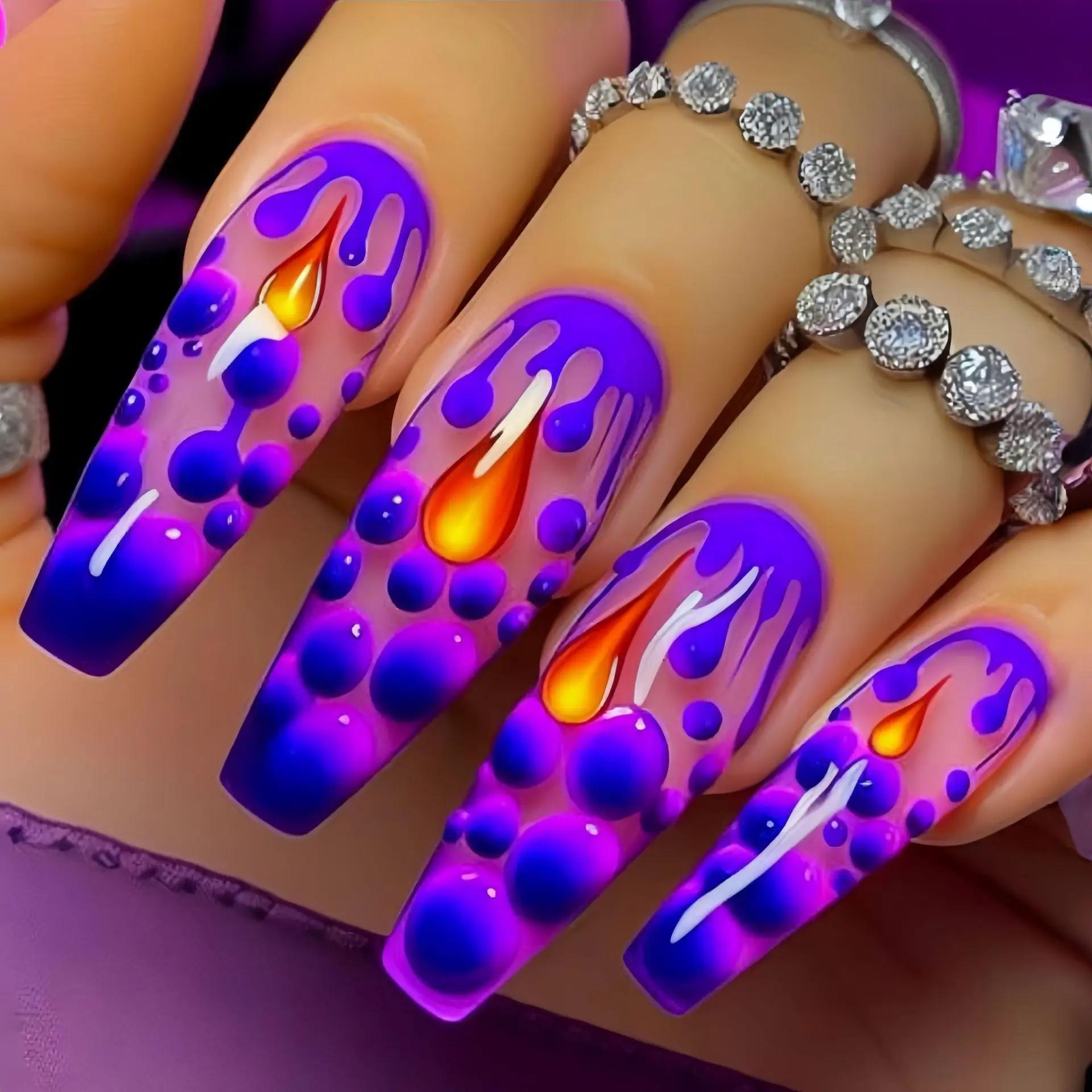 Faux ongles courts, moyens et longs, pointes carrées pour ballet, dégradé, violet, rose, bleu, léopa
