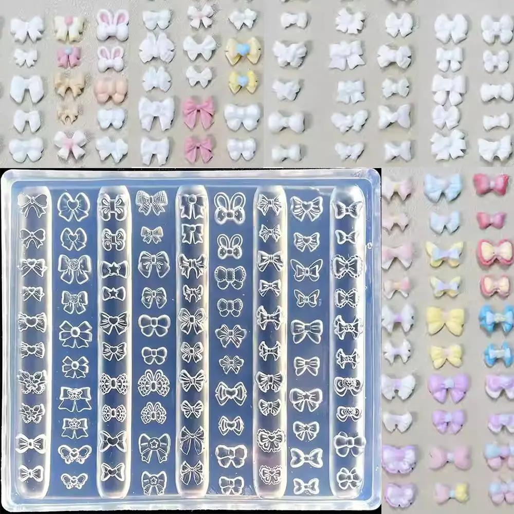 Moule à ongles en Silicone avec nœud papillon 3D, 90 formes, ruban doux, modèles d'ongles, bricolage