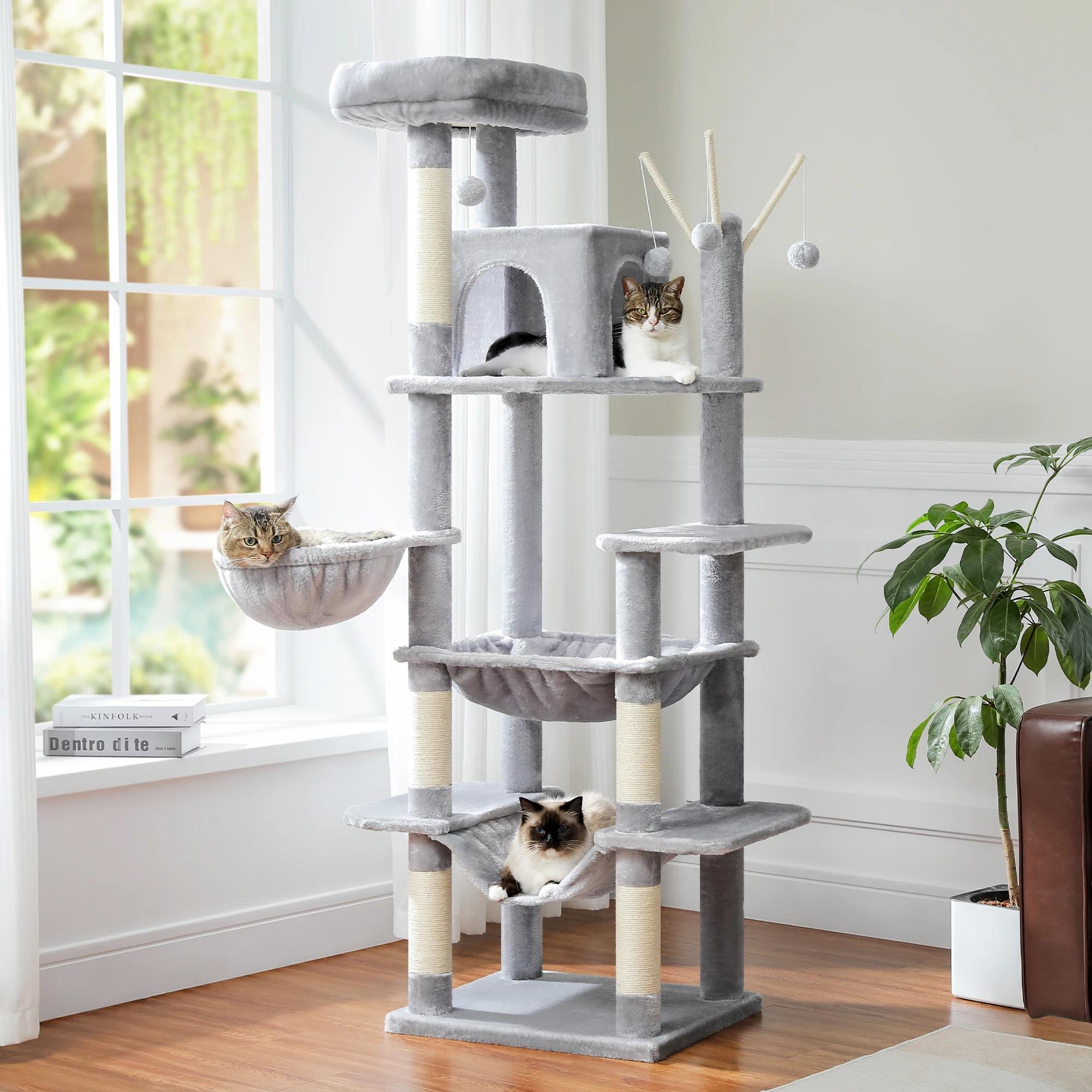 Grand arbre à chat pour grands chats d'intérieur, tour de chat haute pour gros chats avec hamac supe