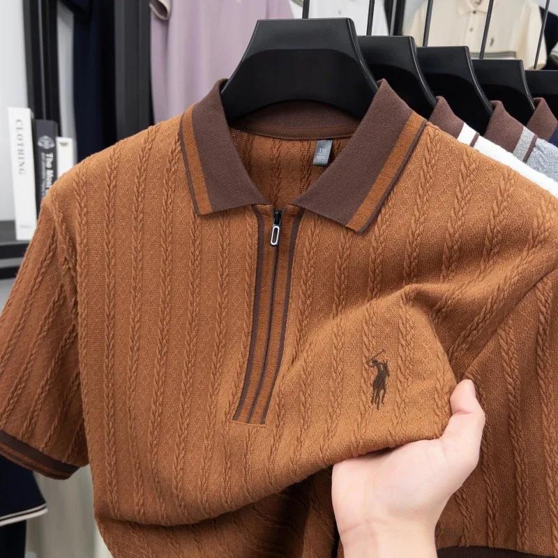 Marque de luxe à manches courtes polo shirt Paul pony broderie Stripe Design hommes tricot t - shirt