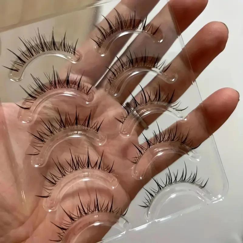 5 paires d'extensions de cils ondulées à tige transparente - réutilisables, faciles à appliquer, d'a