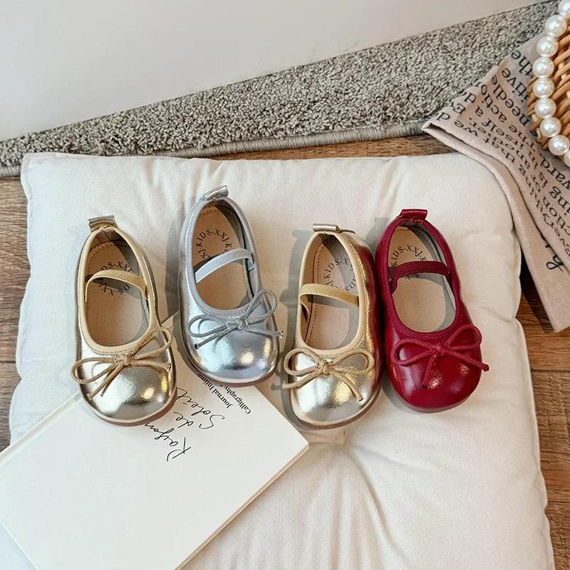 Petites chaussures en cuir pour enfants, semelle souple, nœud antidérapant, chaussures simples princ