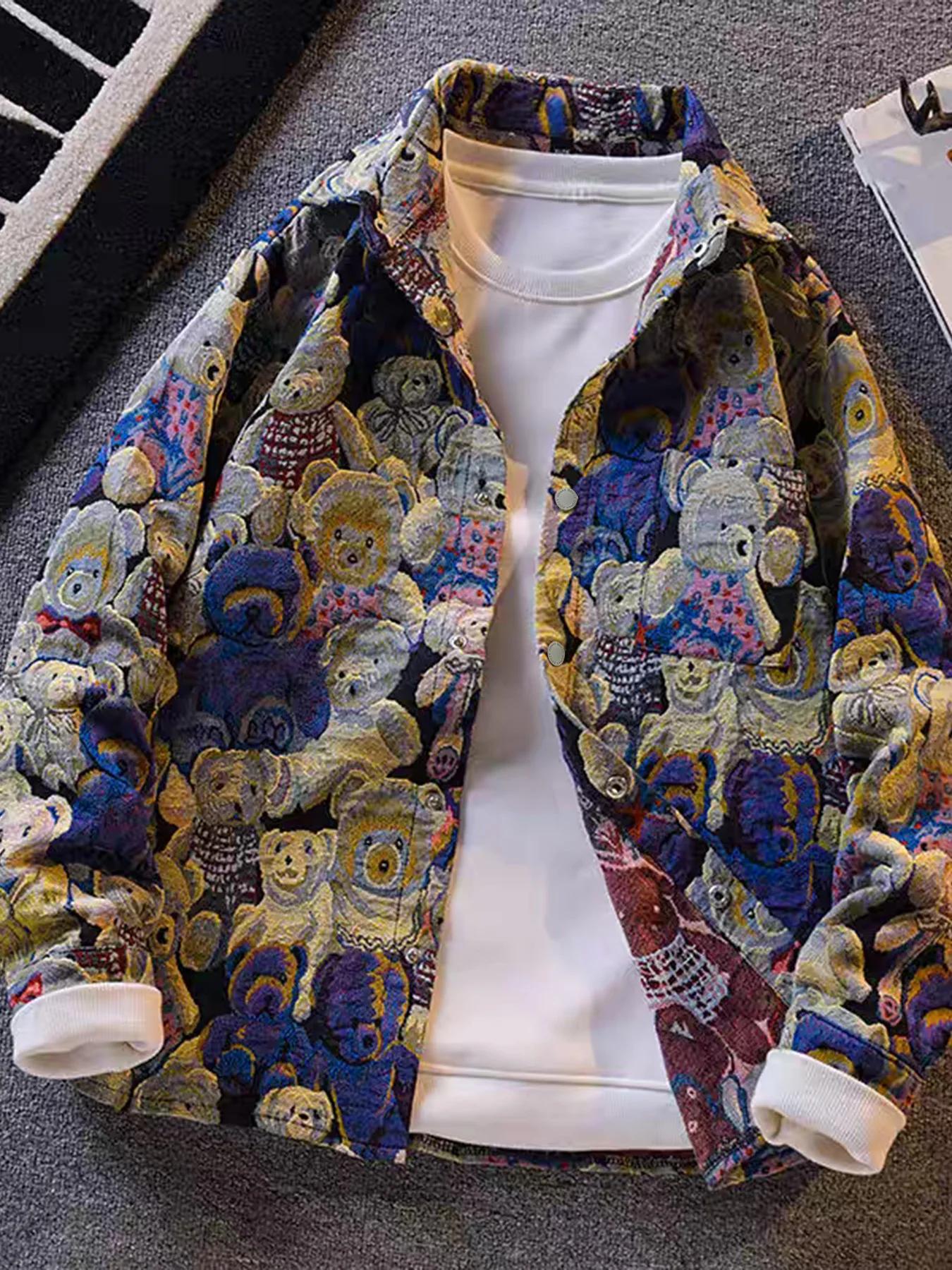 Veste Teddy Bear à imprimé intégral de style High Street pour hommes, tendance et élégante, manteau 