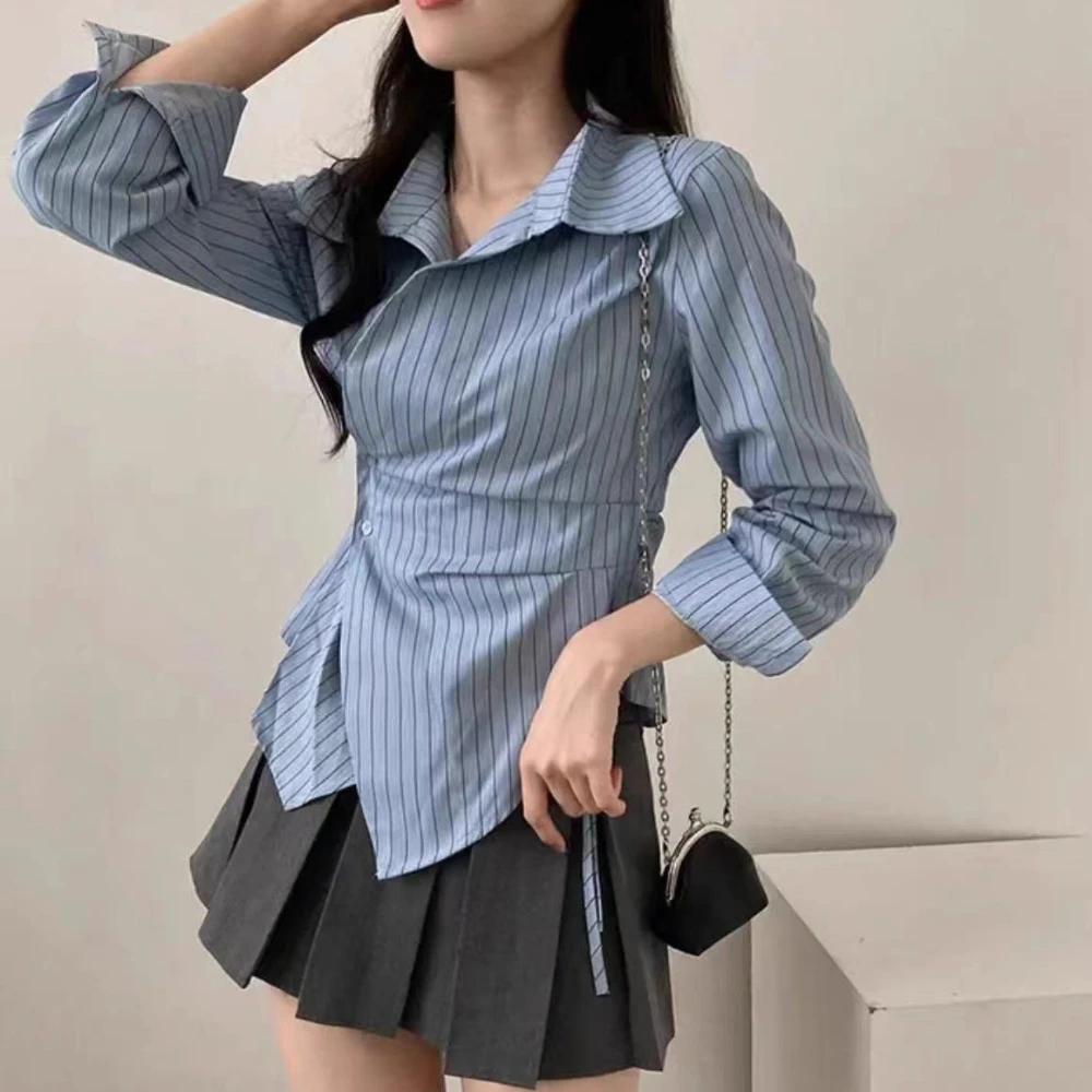 Printemps automne décontracté chemise rayée femmes chemises mode femme à manches longues mince Blous
