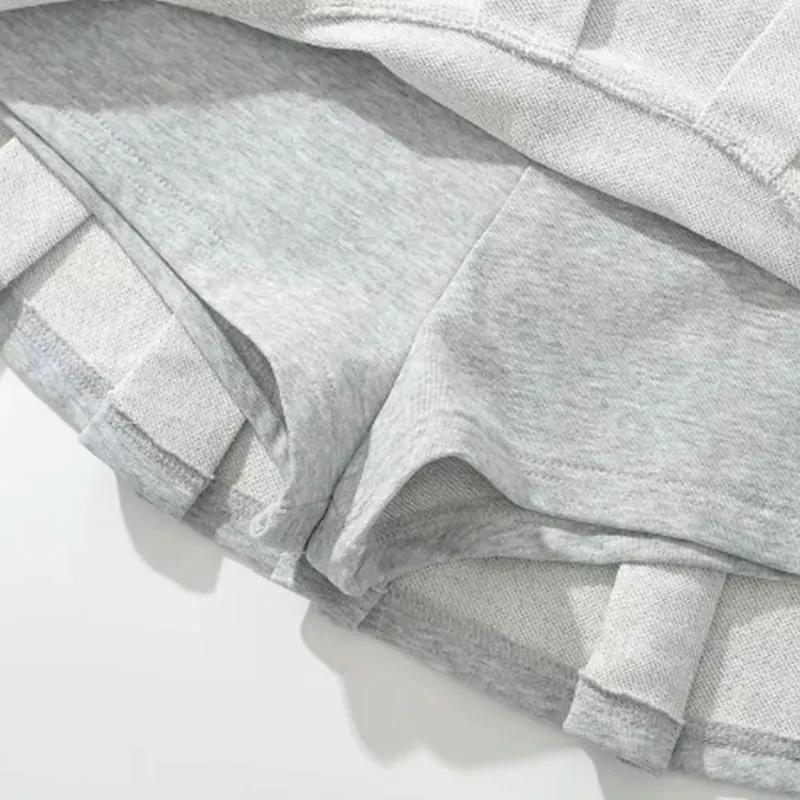 Mooyufon tissu Y2K Mini jupe femmes taille basse large plissé gris clair Sexy Vintage a-ligne jupe p
