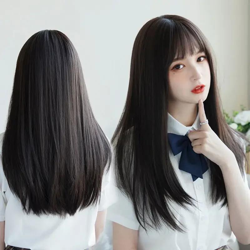 Extensions de cheveux synthétiques JK pour filles, perruque de Cosplay avec frange à Air, couvre-têt