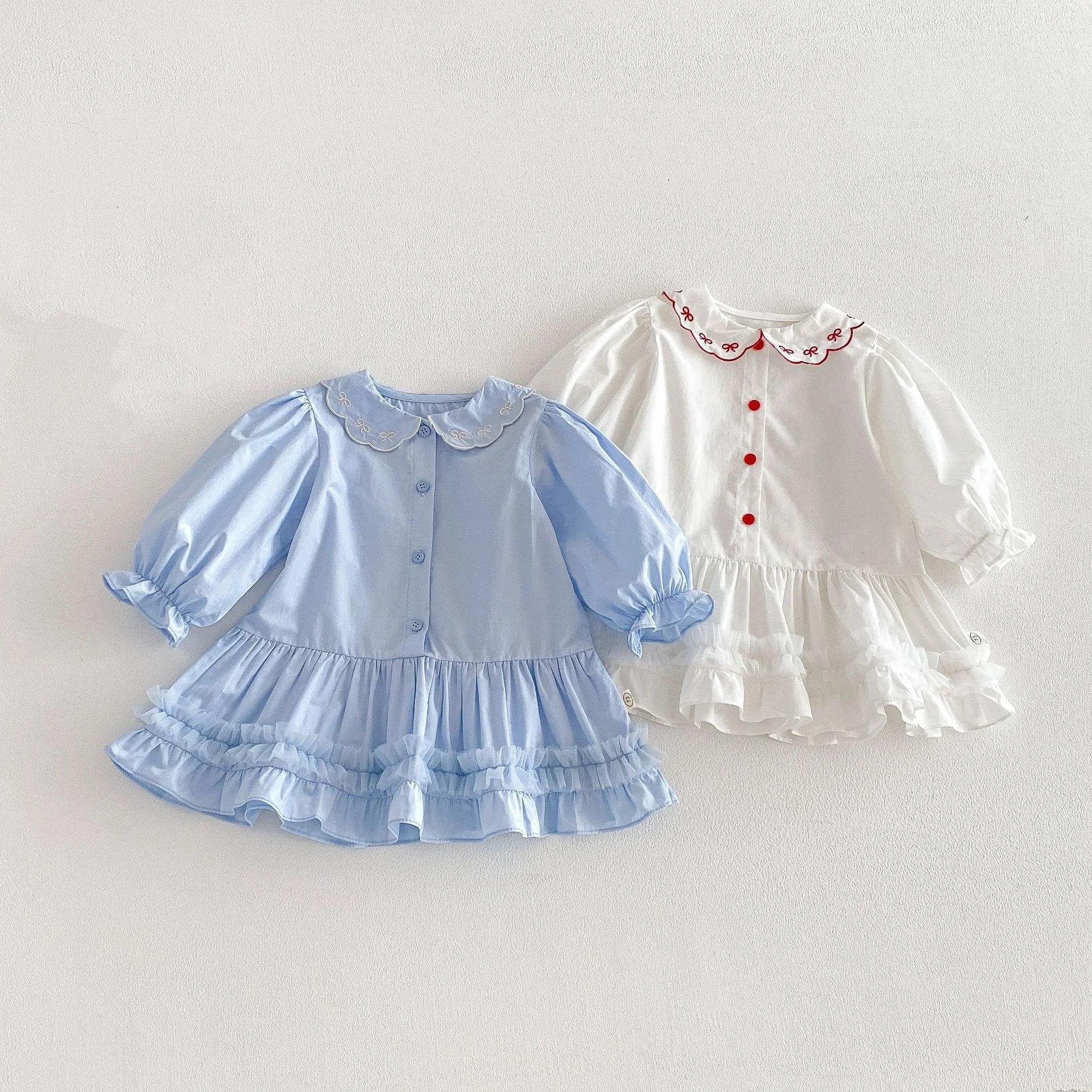 Robe Courte Printemps 2026 pour Bébés Filles 0-5T, Style Coréen, Col Peter Pan Brodé, Robe Princesse