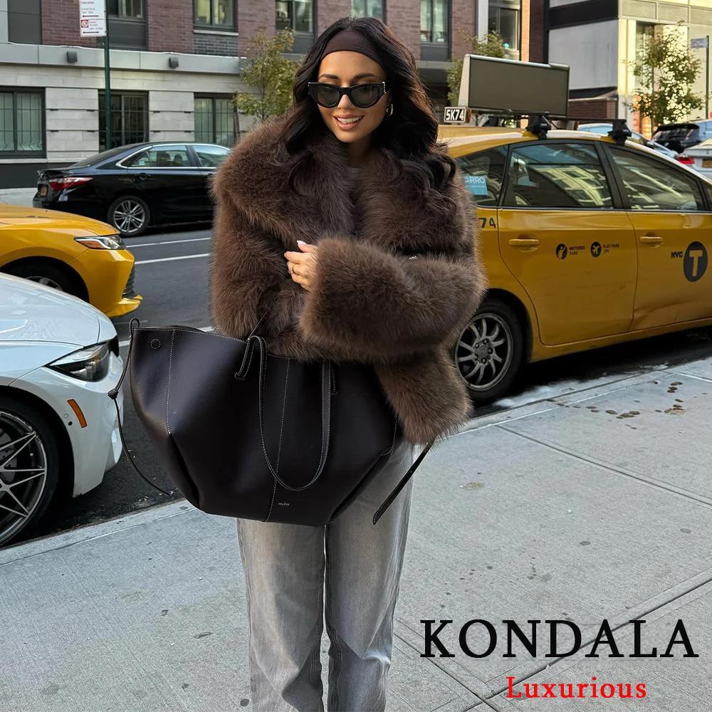 KONDALA décontracté marron épais fourrure vestes femmes à manches longues col en V automne hiver fau