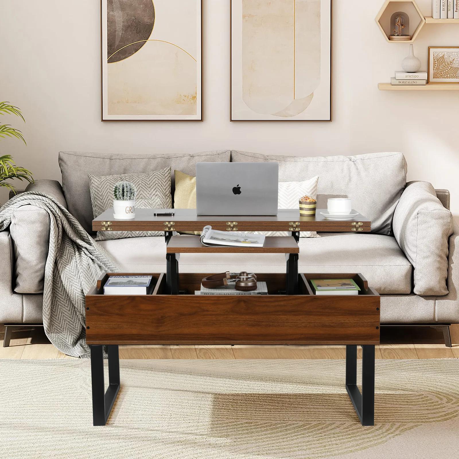 VOWNER-Table basse relevable 3 en 1, multifonctionnelle, avec compartiment GNE, pour la salle de séj