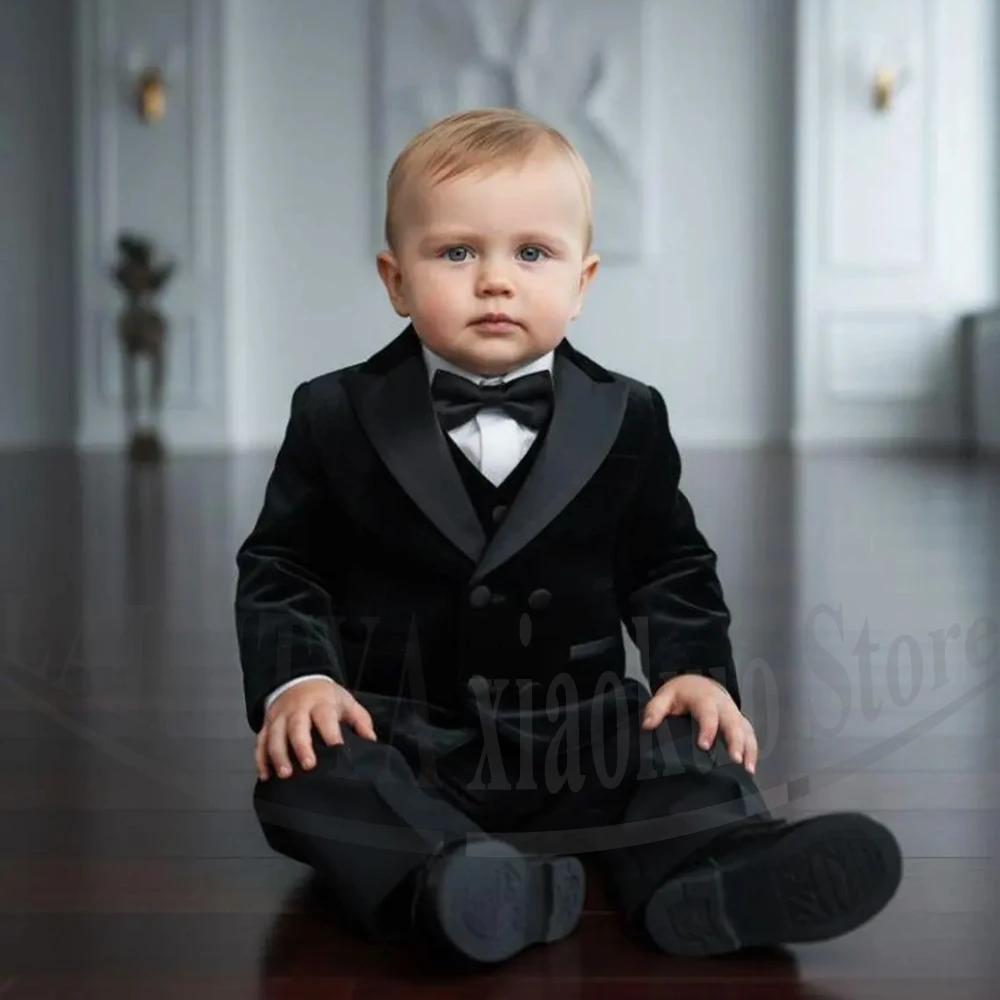 Ensemble de costume de smoking en velours pour bébés garçons, avec nœud papillon noir, pour mariage,