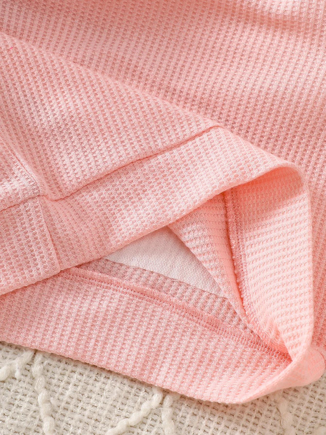 Broderie de lapin mignon pour bébés et tout-petits, sweat-shirt gaufré, pantalon de jogging rayé, en