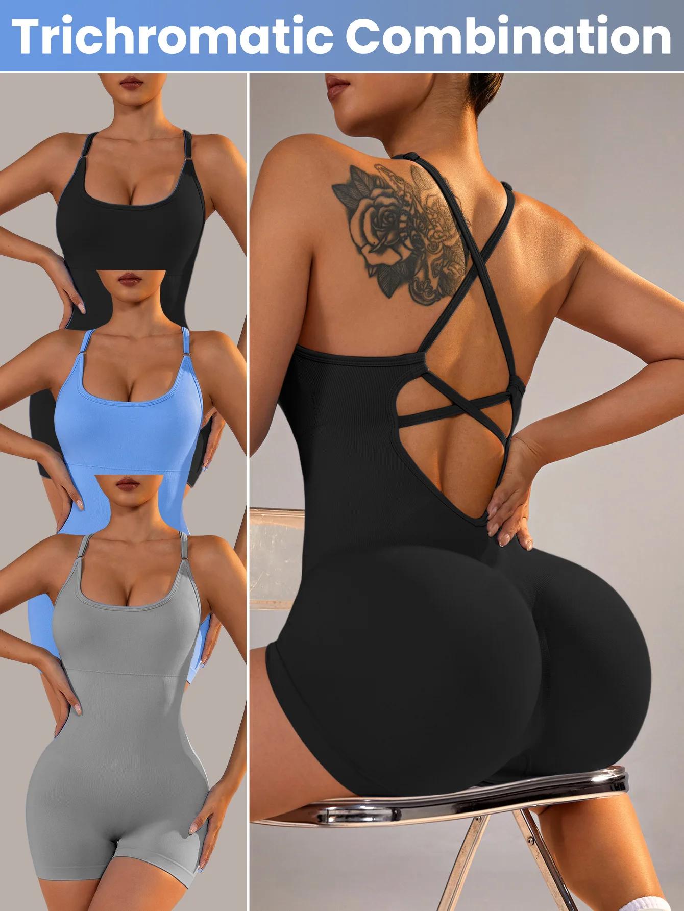 Combinaison de Fitness Sexy pour femmes, combishort de sport réglable croisé, une pièce, combinaison