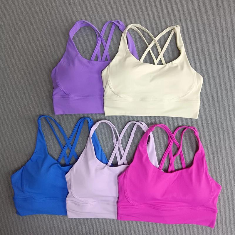 Soutien-gorge de sport de Yoga couleur unie pour femmes, soutien-gorge de sport doux à dos croisé, e