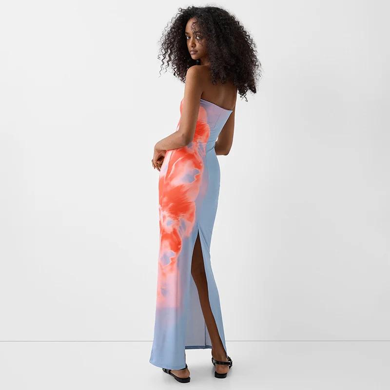 Robe Maxi Tube imprimée sans bretelles, Sexy, épaules dénudées, dos nu, extensible, longue, vêtement