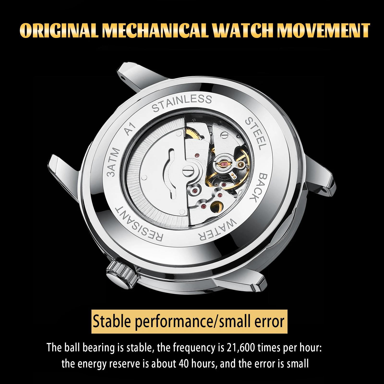 Dianpai montre mécanique entièrement automatique pour hommes d'affaires Simple calendrier en acier i