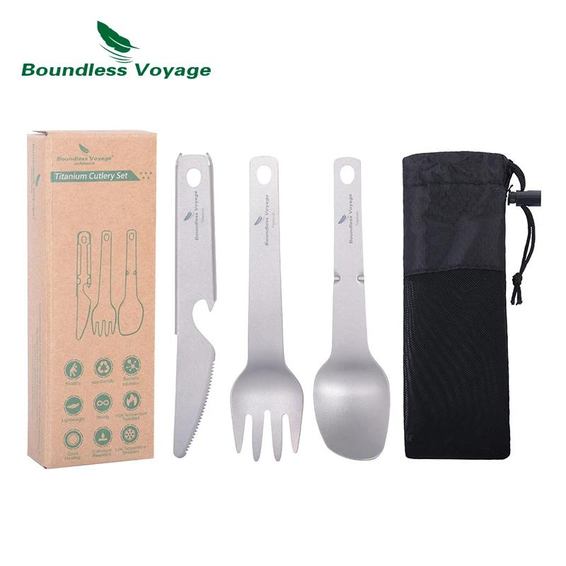Ensemble de vaisselle en titane Voyage sans limites, couteau utilitaire d'extérieur, fourchette cuil