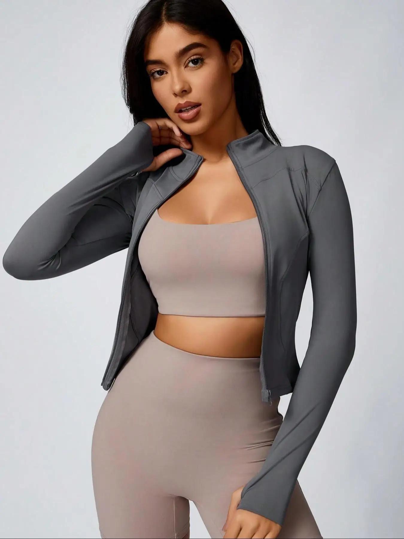 Fitfemme Veste d'entraînement athlétique respirante à manches longues et fermeture éclair pour femme