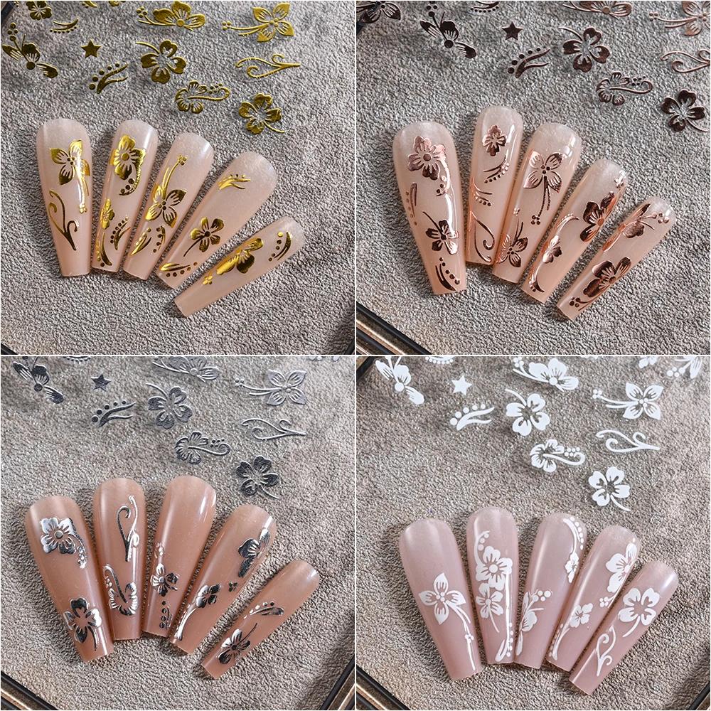 Autocollant 3D fleurs d'hibiscus pour ongles, 1 pièce, pétales de fleurs blancs et noirs, décalcoman