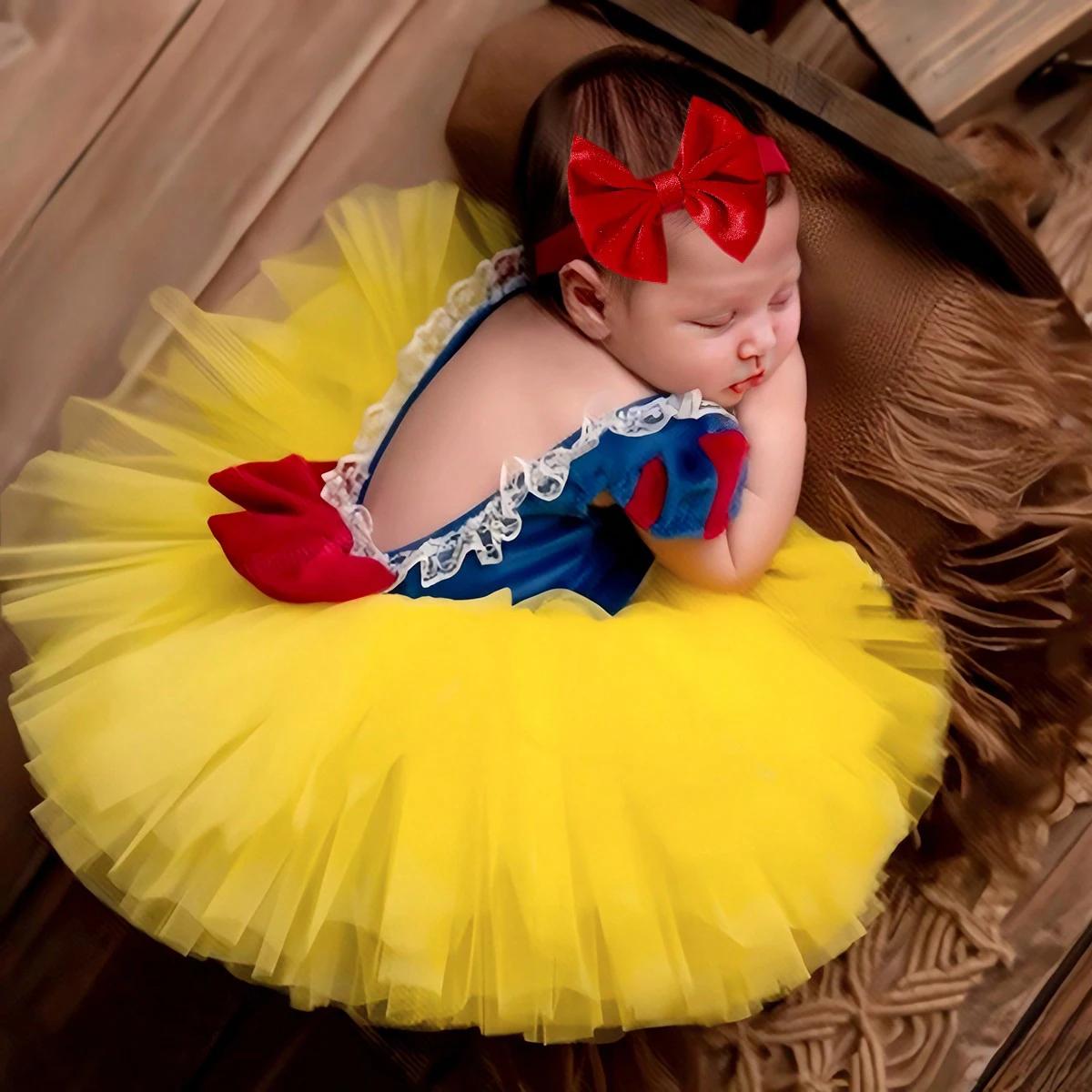 Robe de princesse en Tulle avec nœud papillon pour nouveau-né, avec bandeau à nœud, tenues de séance