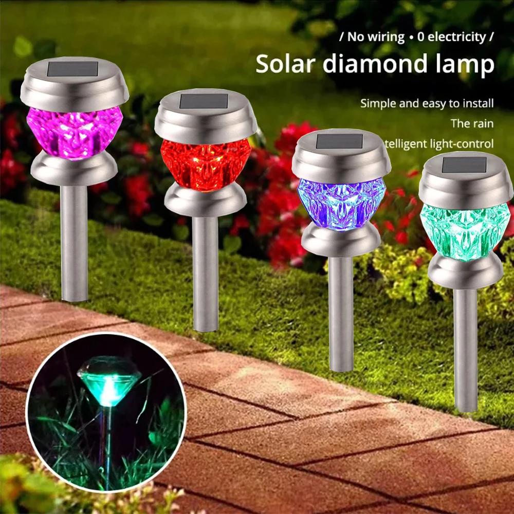 Lampe LED Solaire en Diamant à Poteau Droit, Imperméable, Luminaire Décoratif d'Extérieur, Idéal pou