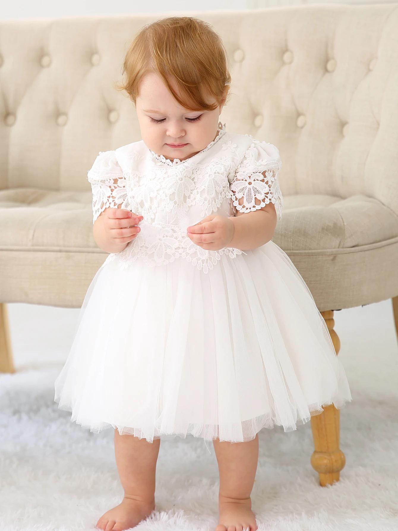 Robe de baptême pour bébé fille, tenue de princesse blanche pour fête d'anniversaire et de mariage