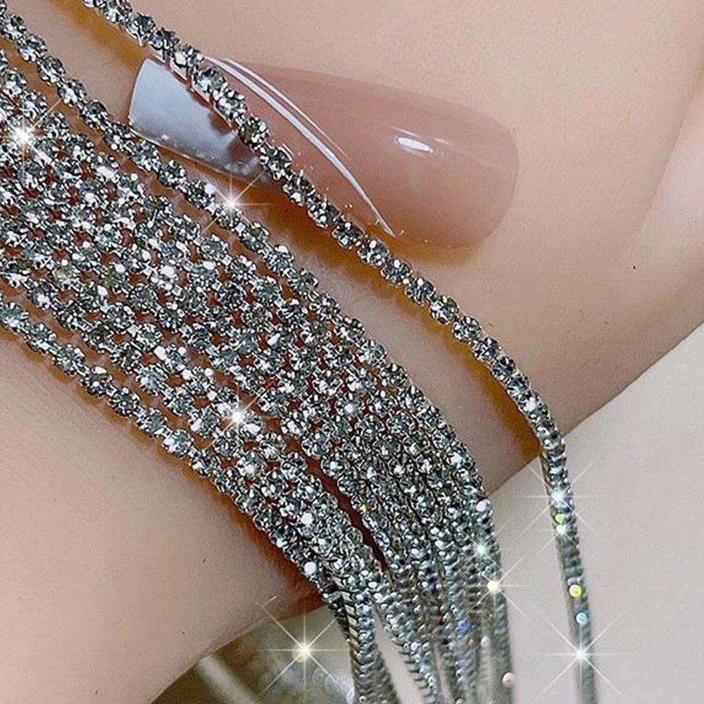 Chaîne de cristal de luxe longue 100/50cm, breloques pour ongles, 1.5/2mm, brillant clair/AB diamant