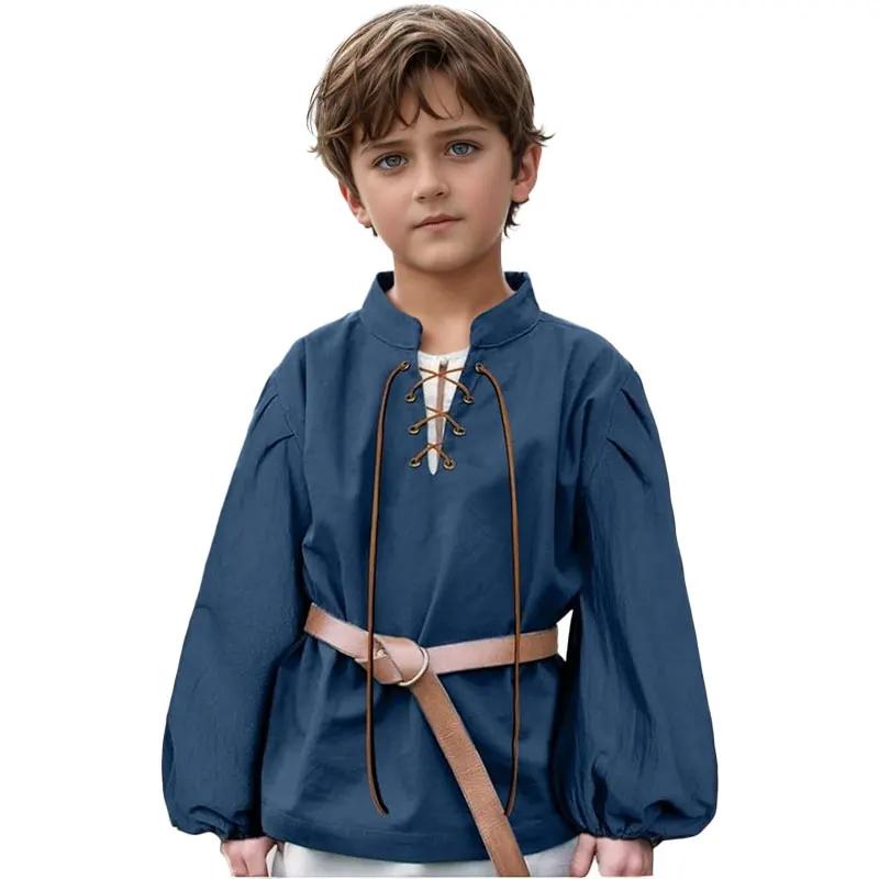 Chemise de Pirate médiévale pour garçons, Costume de la Renaissance à lacets pour Halloween, Jacobit