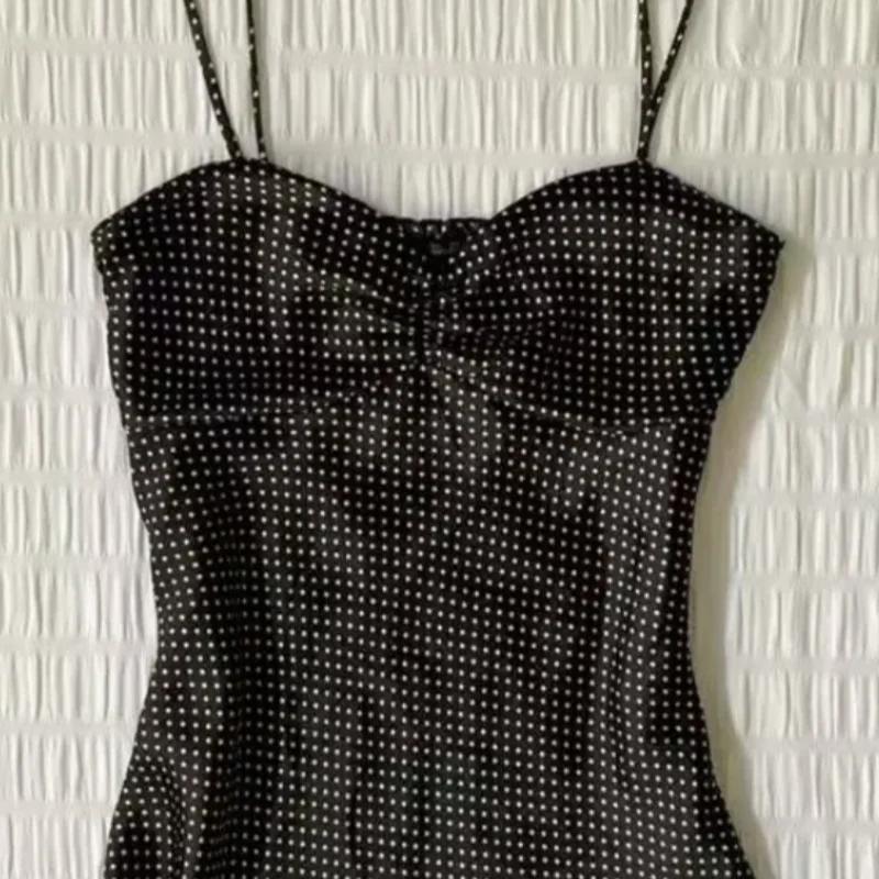Camisole vintage à pois français pour femmes, été, plis, sans manches, Y2k, crop top, halter, hauts 