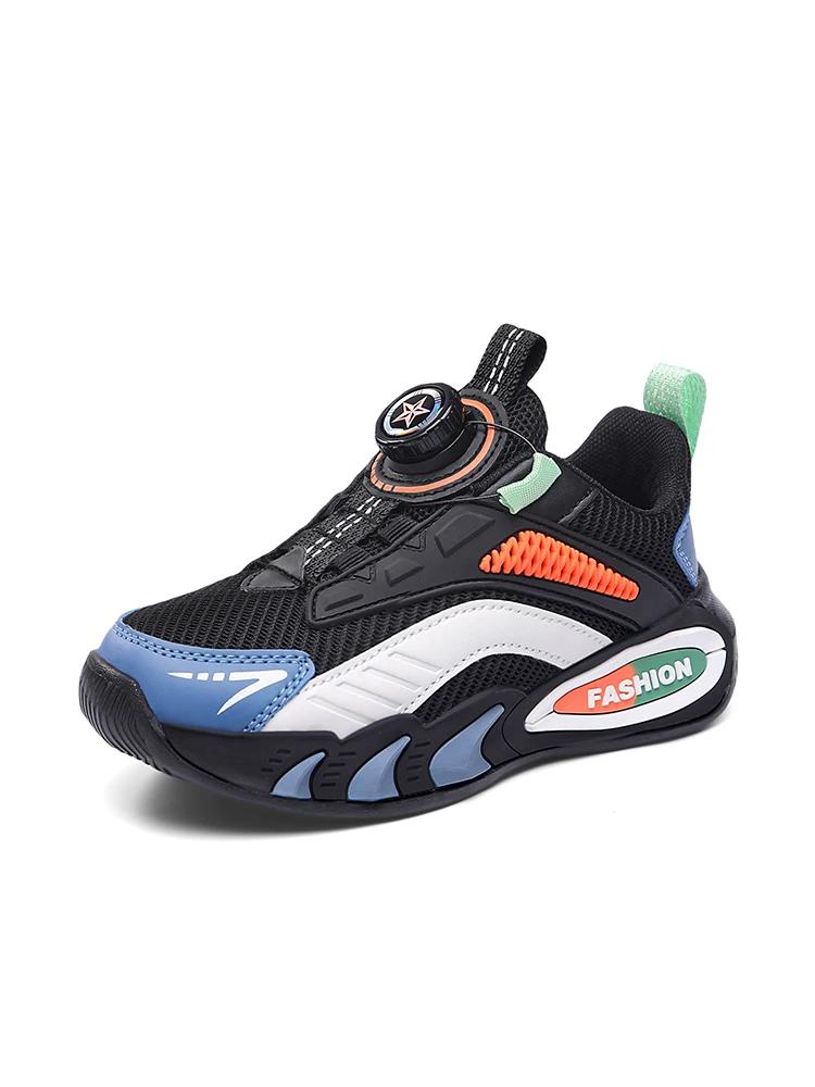 Nouvelles baskets tendance en maille bloquée de couleur pour garçons avec boucle à bouton, chaussure
